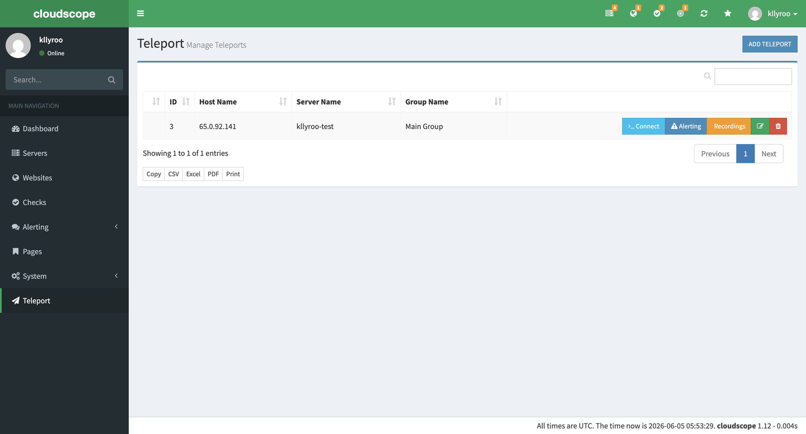 Teleport host management